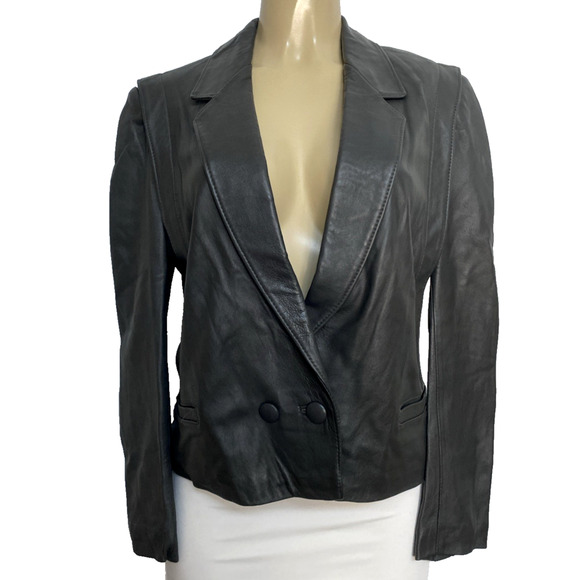 Ted Lapidus Leather Jacket Blazer Gray Long Sleeve France Pockets Vintage 42 L - Picture 1 of 8